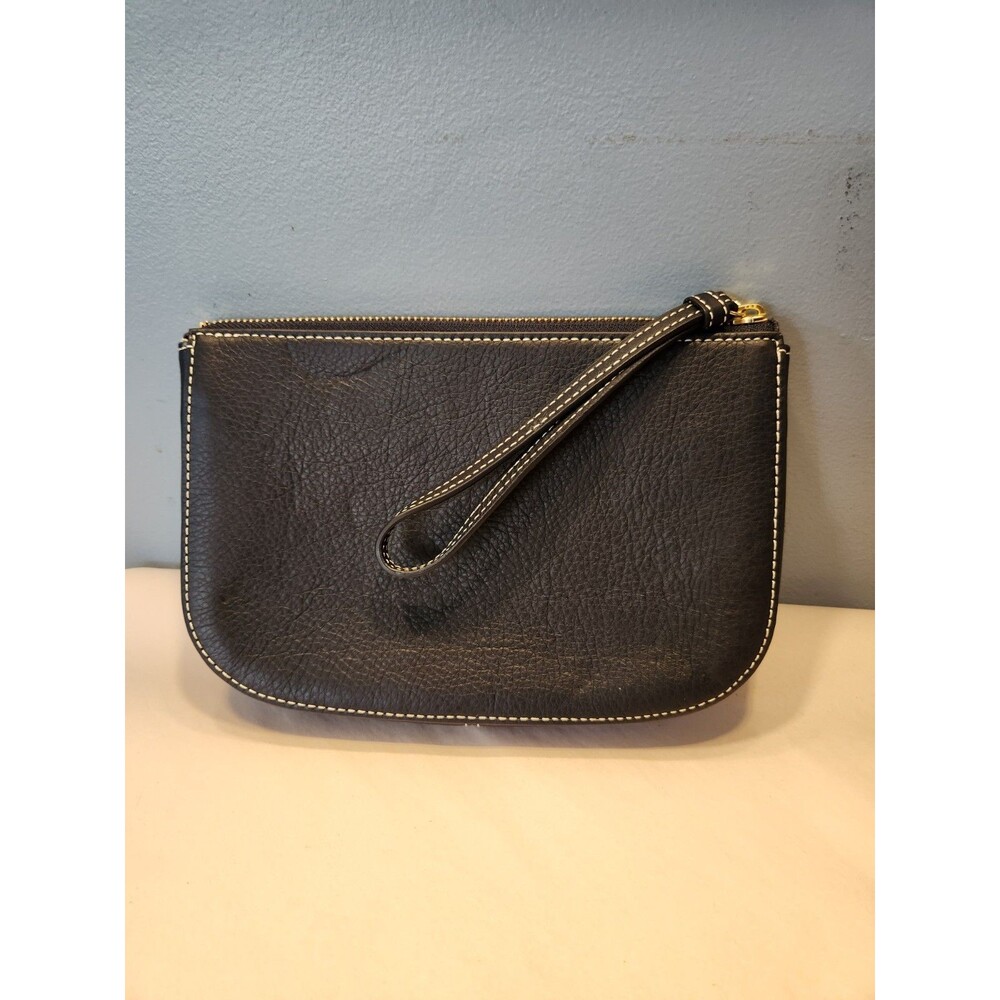 Talbots Black Leather Wristlet Clutch Purse with Zipper NWOT